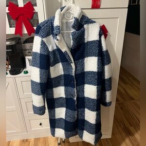 NWT Blue and White Checkered Coat small